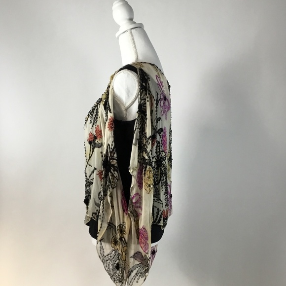 ST. JOHN Beaded Silk Sheer Cape Poncho Top–OneSize - Picture 4 of 10